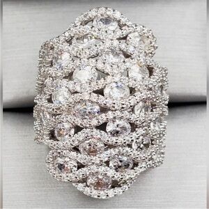 10.5 Carat White Diamond Simulant 925 Silver / Rhodium Statement Cluster Ring
